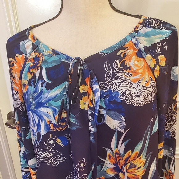Ava & Viv Navy Multi-Color Floral Long Sleeve Dress, Size 1X - Picture 14 of 16